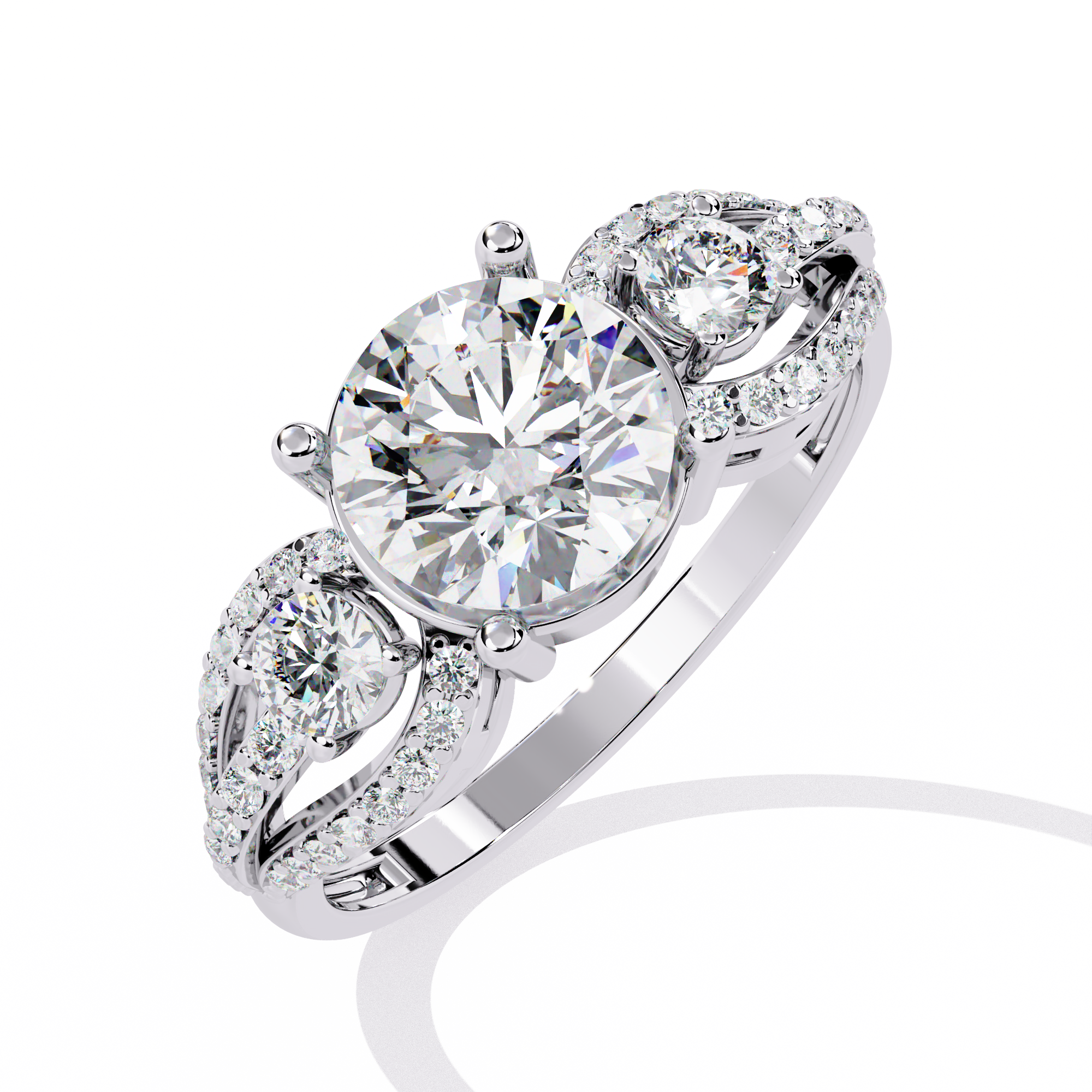 Solitairekart 1.64 ct Three Stone Halo Ring – 14K Yellow Gold